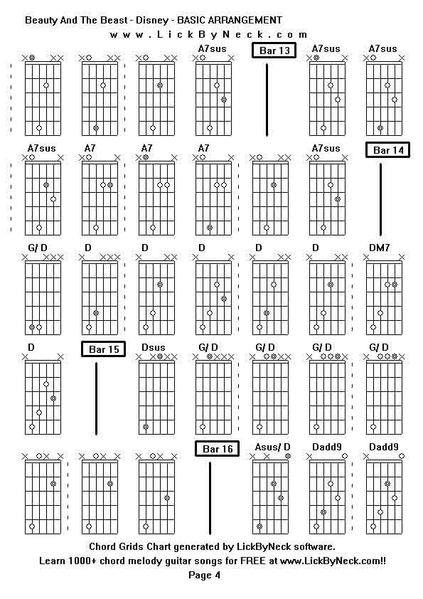 Chord Grids Chart of chord melody fingerstyle guitar song-Beauty And The Beast - Disney - BASIC ARRANGEMENT,generated by LickByNeck software.